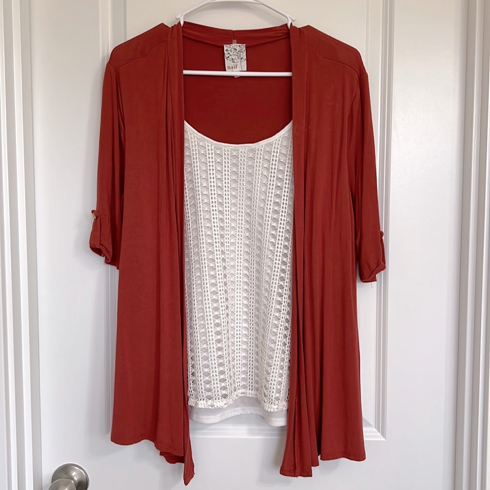 Naïf Super Soft Women’s Medium Length Short Sleeve Blouse Cardigan Style Size L
